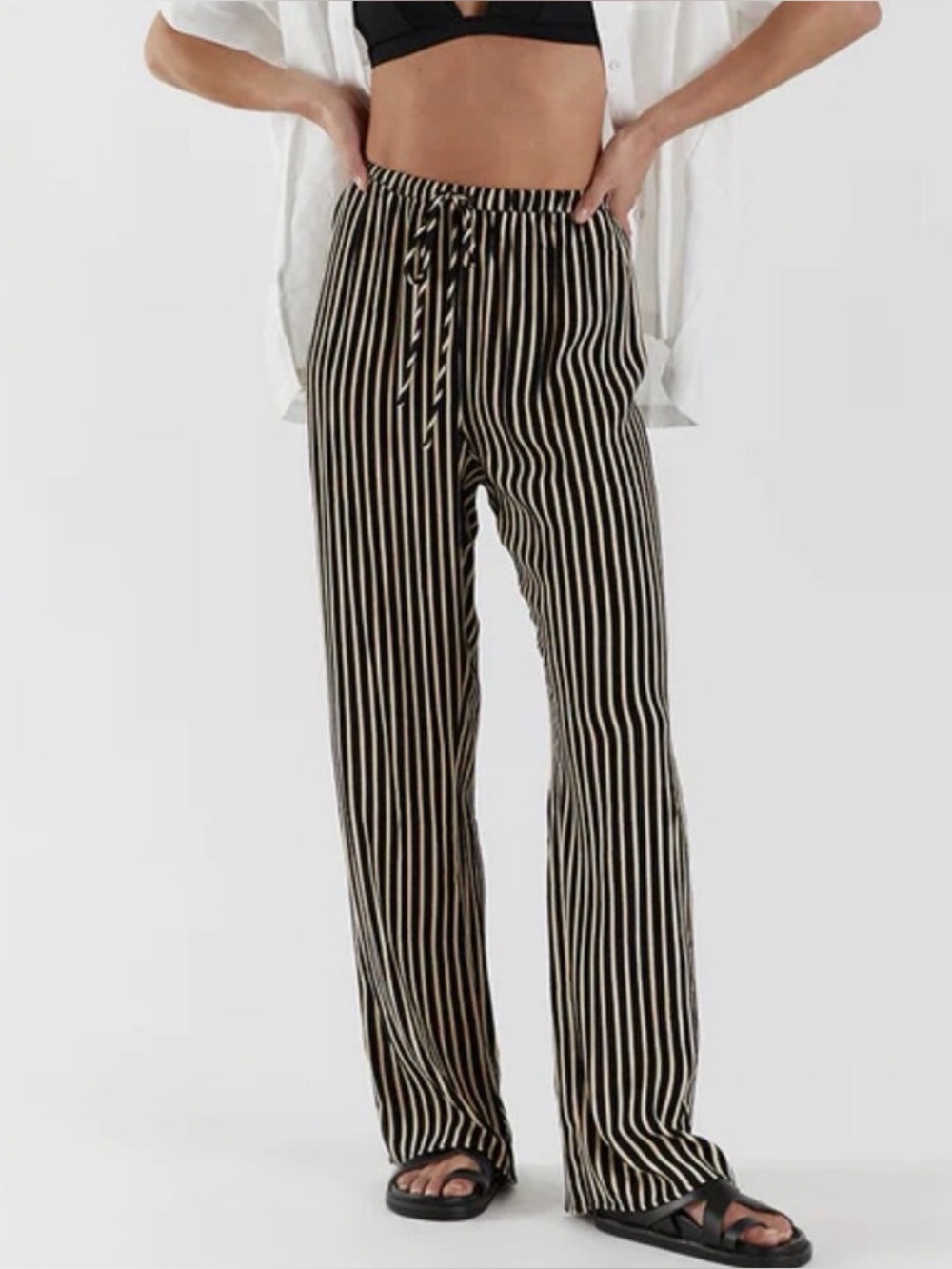Dissh Rory Stripe Drawstring Pants Size 6 Wide‎ Leg
